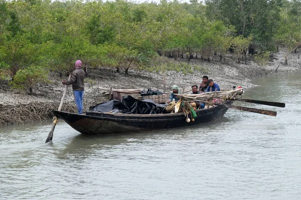 Barco Remo Nas Áreas Pantanosas Dos Sundarbans Património Mundial Unesco — Fotografia de Stock