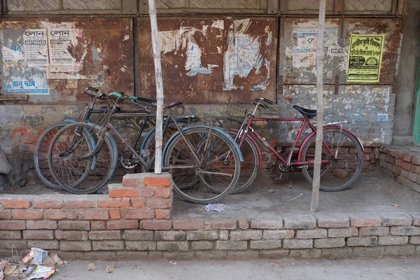 Fahrrad Wand Gelehnt Kumrokhali Westbengalen Indien — Stockfoto