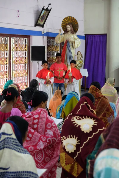 Kreuzweggebet Der Kirche Unserer Lieben Frau Von Lourdes Kumrokhali Westbengalen — Stockfoto