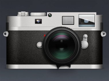 Retro camera Leica on gray beackground with reflection clipart