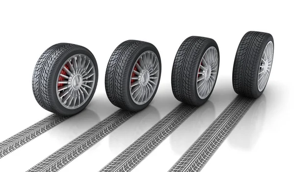 Vier wiel van de auto en spoor — Stockfoto