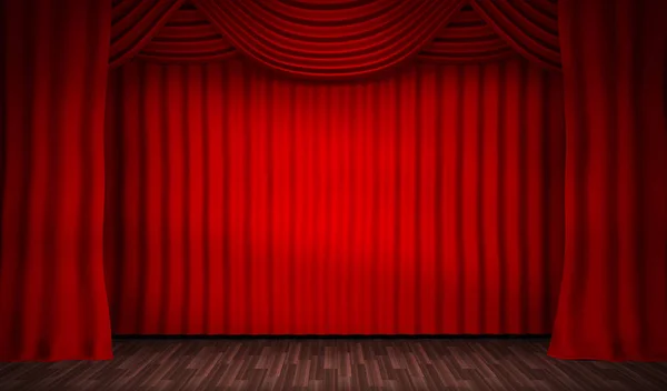 Empty stage for performances and red curtain