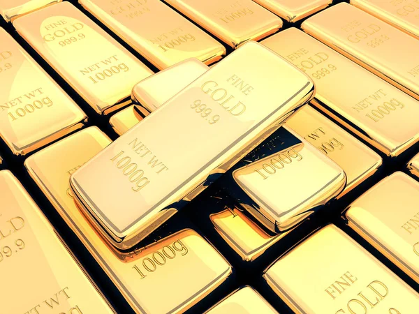 Viele Goldbarren 3d — Stockfoto