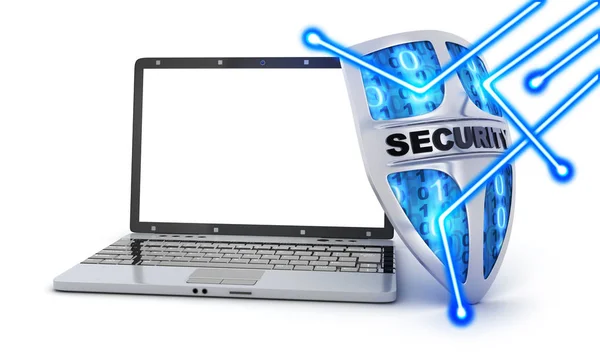 Laptop and shield — Stock Photo, Image