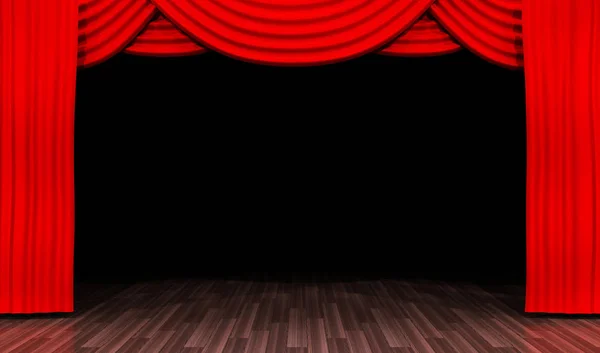 Prázdné pódium pro vystoupení a červený závěs — Stock fotografie