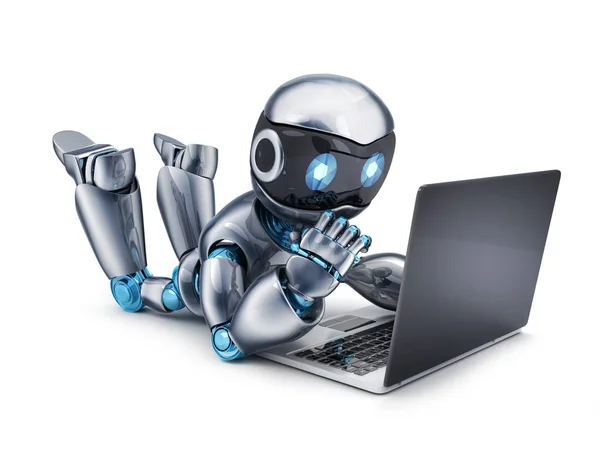 Robot che lavora su laptop — Foto Stock