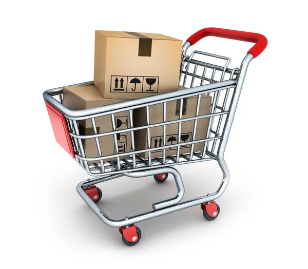 Shop cart and box commodity — Stock Photo, Image