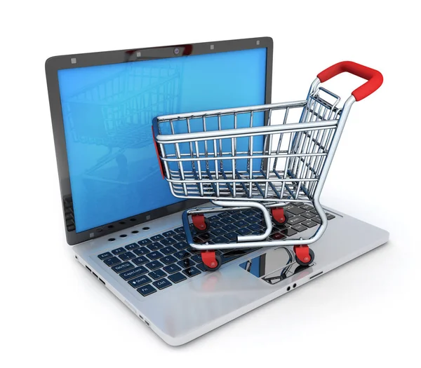Laptop och abstrakt e-butik — Stockfoto