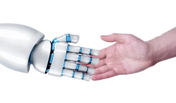Uścisk dłoni człowieka i robota — Zdjęcie stockowe