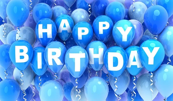 Μπαλόνια μπλε και ευτυχισμένος γενέθλια — Φωτογραφία Αρχείου