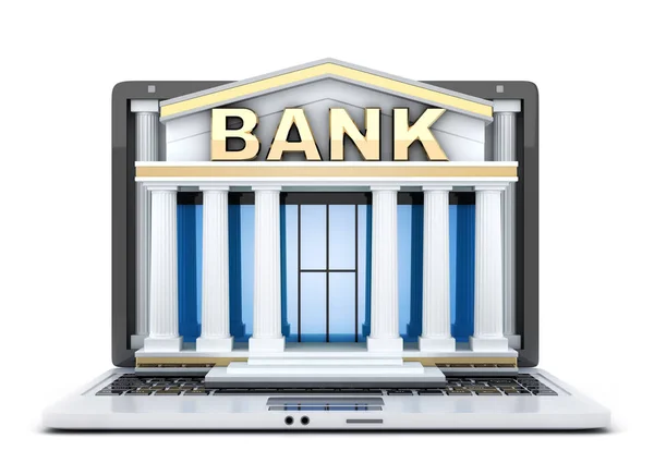 Build bank in laptop — Stockfoto