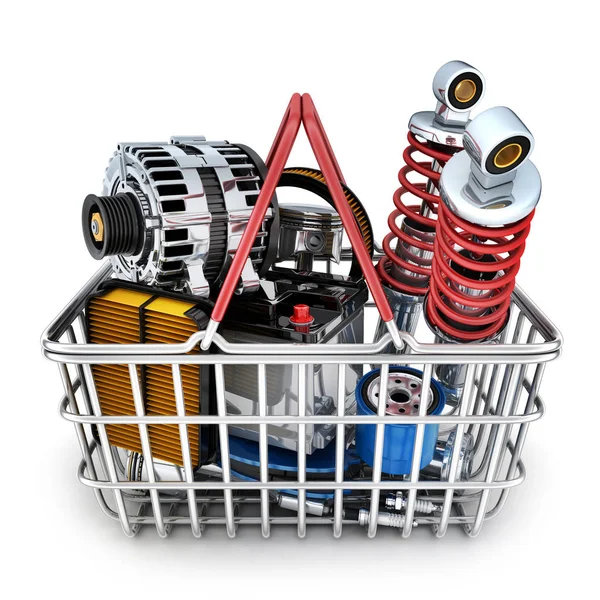 Car parts in shop basket — Stock Photo, Image