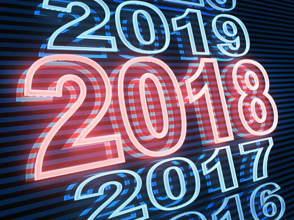 Yeni yıl satır tarihi 2018, mavi ve kırmızı ışık — Stok fotoğraf