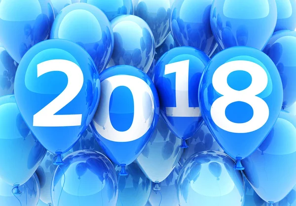Ondertekenen van Nieuwjaar 2018 op de blauwe ballon — Stockfoto