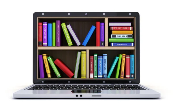 Laptop en vele boeken — Stockfoto