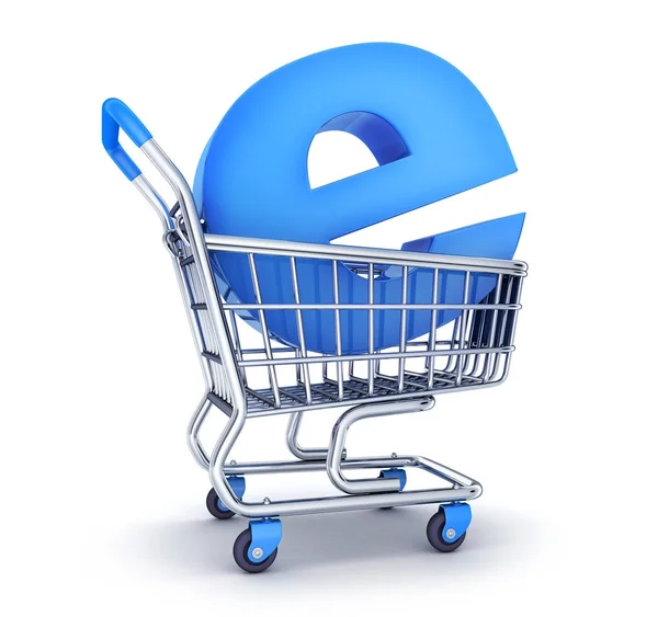 Kosár és az e-bolt-szimbólum — Stock Fotó