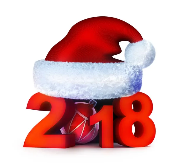 Ano Novo vermelho 2018 e santa cap — Fotografia de Stock