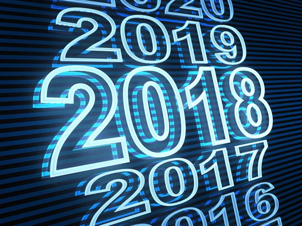 Nieuwjaar rij datum 2018 en blauw licht — Stockfoto