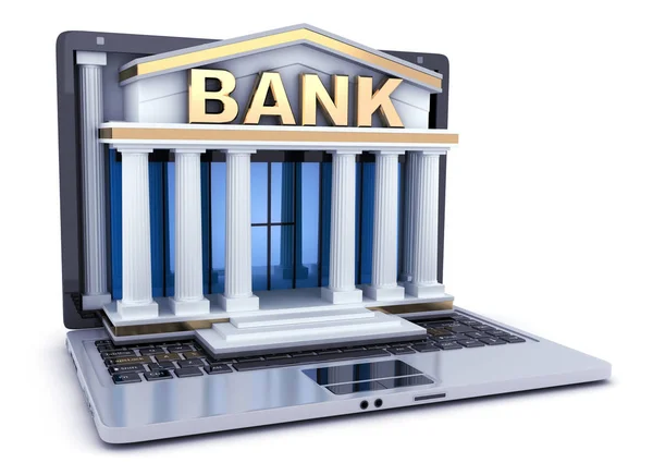 Build bank in laptop — Stockfoto