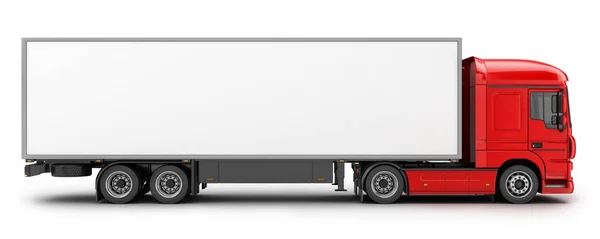 Большой красный грузовик и белый прицеп — стоковое фото