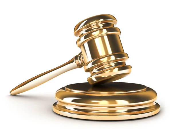 Gold auction hammer on white background.3D illustration. — Stock Photo