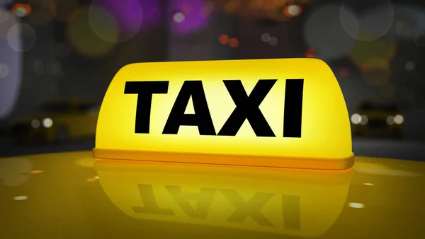 Žluté taxi nápis na střeše auta Stock Snímky