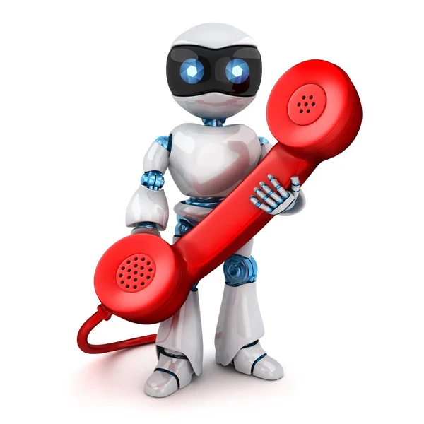 Robot bianco e vecchio telefono rosso — Foto Stock