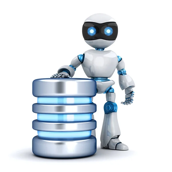 Witte robot en database Stockfoto