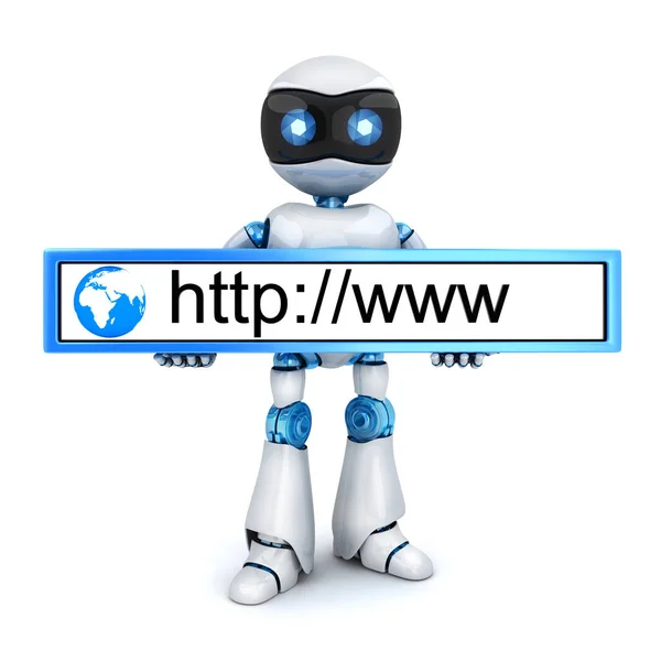 白いロボットと www のアドレス ストック写真