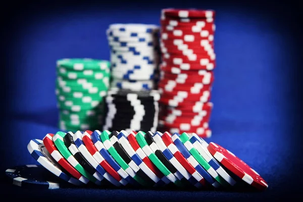 Poker Chips Blue Background — Stock Photo, Image