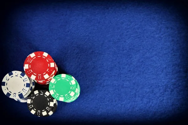 Poker Chips Blue Background — Stock Photo, Image