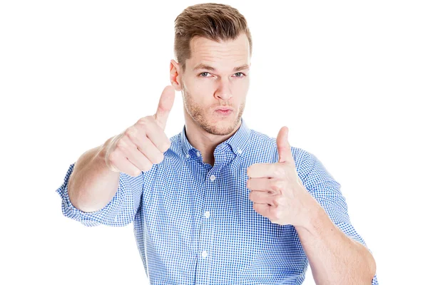 Happy man giving with both hands the thumbs up sign — Stock Photo, Image