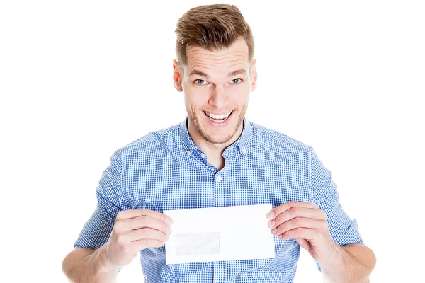 Νεαρός επιχειρηματίας στο χέρι κρατά ένα φάκελο σε λευκό φόντο Royalty Free Εικόνες Αρχείου