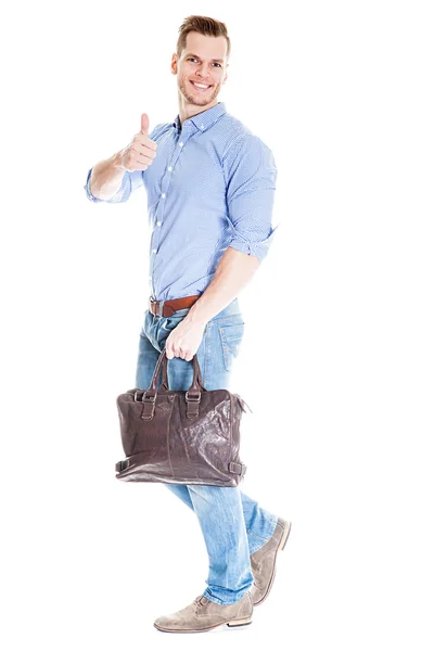 Walking man with laptop bag Stock Image