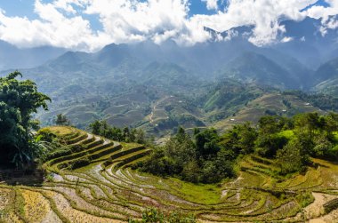 Pirinç Teras Sapa Köyü, Vietnam üzerinde şaşırtıcı görünümü