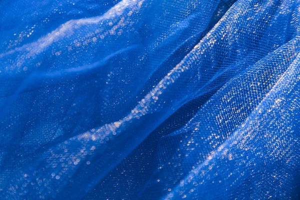 Blue mesh organza fabric abstract texture background
