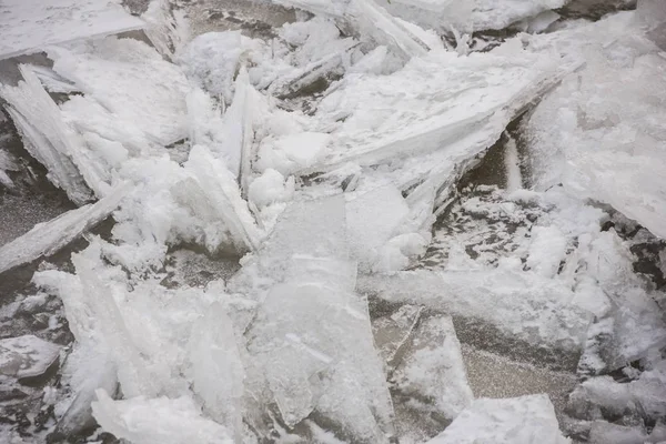 Zasněžené Tvořil Ledu Pozadí Zimní Říční Vody Led Kolize — Stock fotografie
