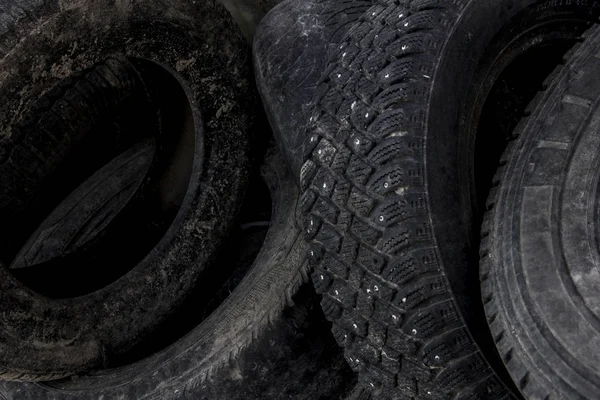 Textura Los Neumáticos Hecha Parte Pila Neumáticos Usados Primer Plano — Foto de Stock