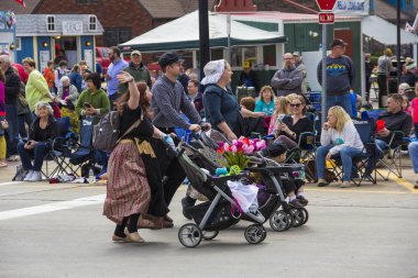 May 2, 2019, Pella, Iowa, USA. Tulip Time Festival Parade of Pella's dutch community, a festival dedicated to the citizens who immigrated from the Netherlands to America.