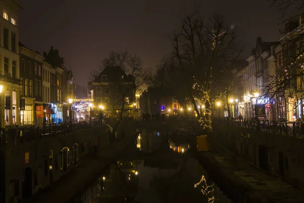 Utrecht Nizozemsko Ledna2020 Dvojitý Obloukový Kamenný Most Přes Kanál Centru — Stock fotografie