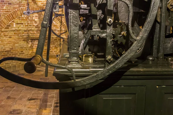 Part View Tower Clock Mecanismo Antigo Nieuwe Kerk Nova Igreja — Fotografia de Stock