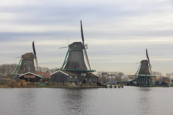 Zaanse Schans Zaandam Zaandijk Hollandia 2020 Január Történelmi Szélmalmok Zaanse — Stock Fotó