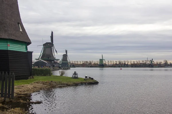 Zaanse Schans Zaandam Zaandijk Hollandia 2020 Január Történelmi Szélmalmok Zaanse — Stock Fotó