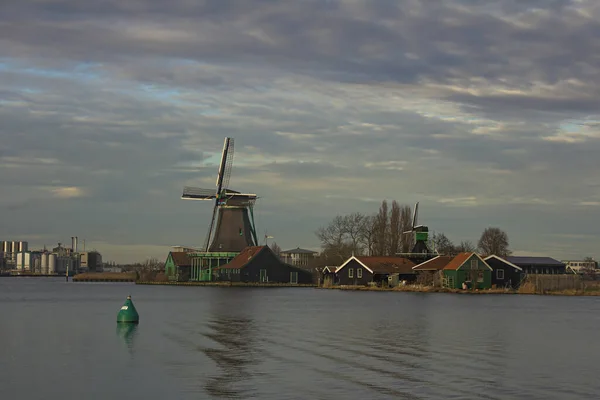 Zaanse Schans Zaandam Zaandijk Hollandia 2020 Január Történelmi Szélmalmok Zaanse — Stock Fotó