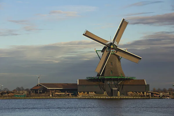 Zaanse Schans Zaandam Zaandijk Hollandia 2020 Január Történelmi Szélmalmok Zaanse — Stock Fotó