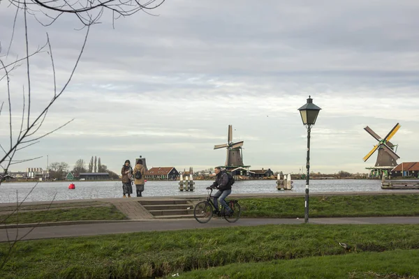 Zaanse Schans Zaandam Zaandijk Hollandia 2020 Január Történelmi Szélmalmok Zaanse — Stock Fotó