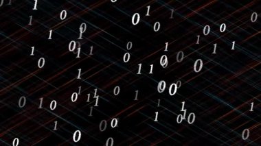 Koyu arka plan üzerinde ikili sayılar 1 ve sıfır