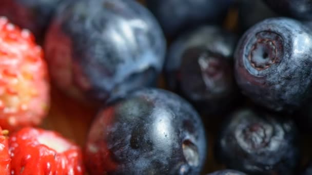 Berries of blueberries and strawberries — Stock Video