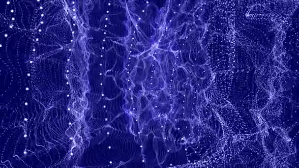 光る粒子の移動の多くの抽象的なアニメーションの背景が暗い背景 のレンダリングのグリッドに接続されています — ストック動画