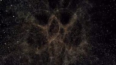 Animasyonlu arka plan ile lots-in bilgisayar 3d render sonsuz evrenin taklit koyu arka plan üzerinde parlayan parçacıklar hareket